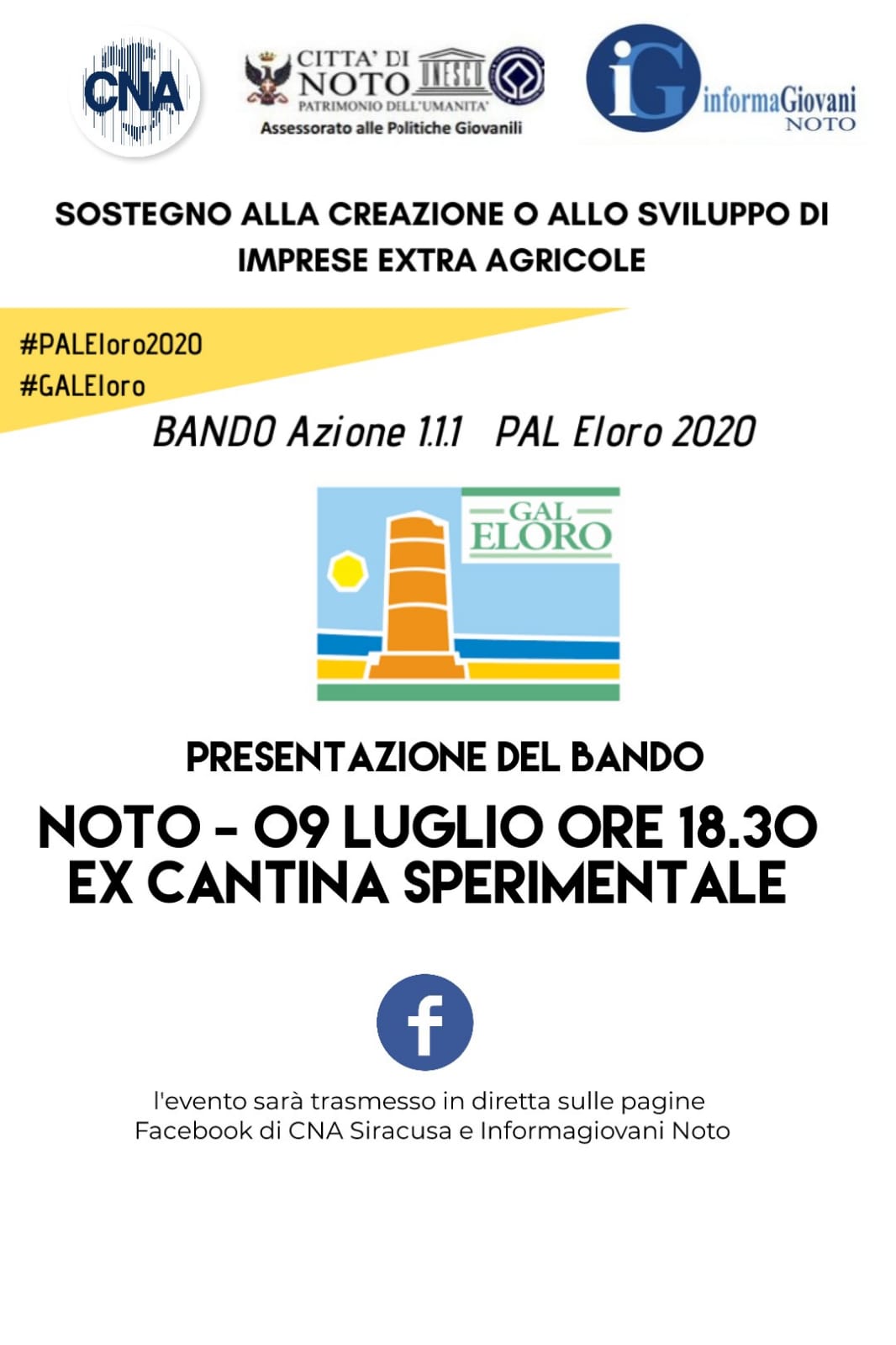 Presentazione bando "Pal Eloro 2020 - Azione 1.1.1 - Sostegno alla creazione o allo sviluppo imprese extra agricole"