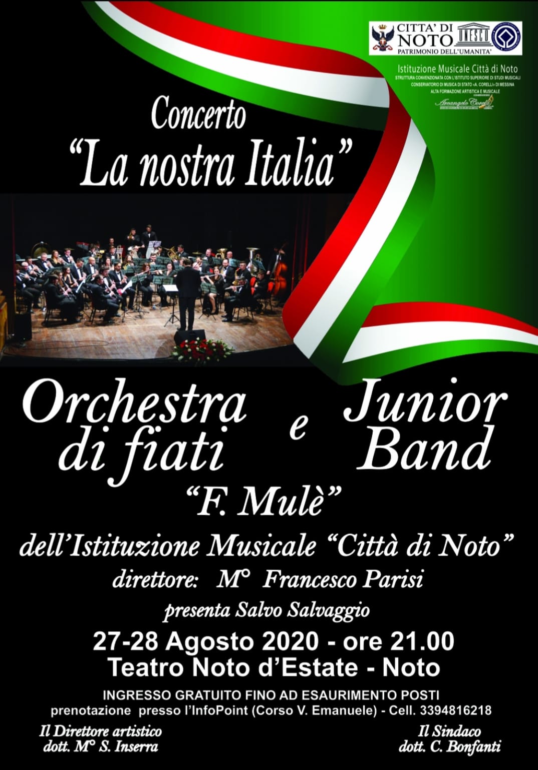 Il 27 e il 28 agosto il concerto "La Nostra Italia" a cura dell'Orchestra di Fiati e della Junior Band dell'Istituzione Musicale Città di Noto