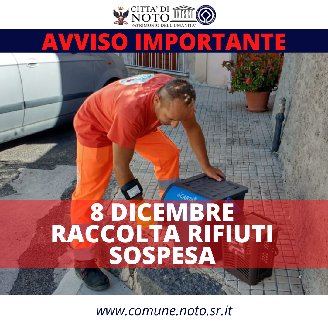 Avviso importante sulla raccolta rifiuti: domani 8 dicembre sospesa