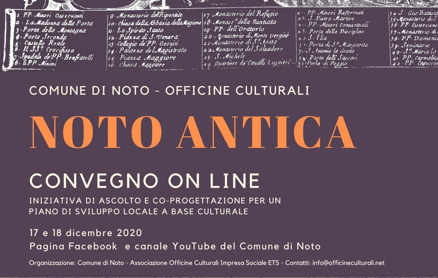 Il 17 e il 18 dicembre convegno on-line su Noto Antica