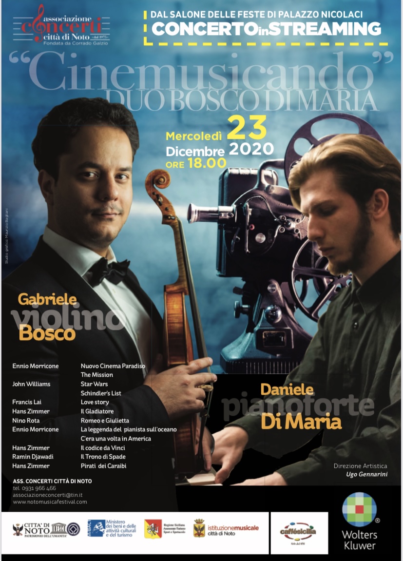 Cinemusicando, domani 23 dicembre in streaming il concerto del duo Bosco-Di Maria
