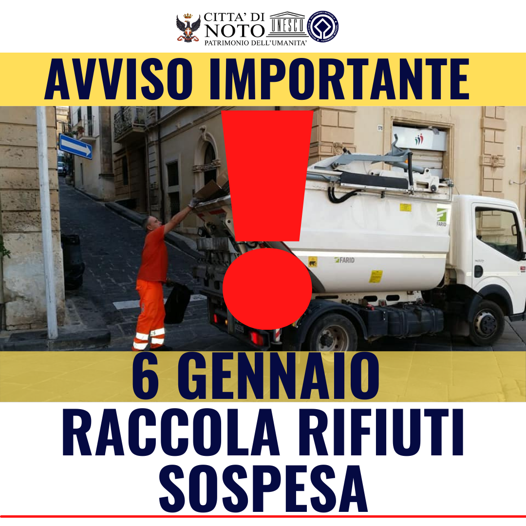 AVVISO IMPORTANTE: domani 6 gennaio raccolta rifiuti sospesa