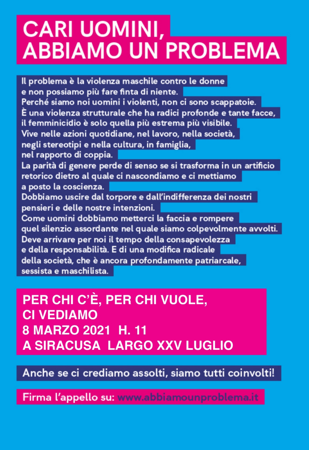 “Cari uomini, abbiamo un problema”, il Comune di Noto aderisce all’appello contro la violenza sulle donne. Facciamolo tutti