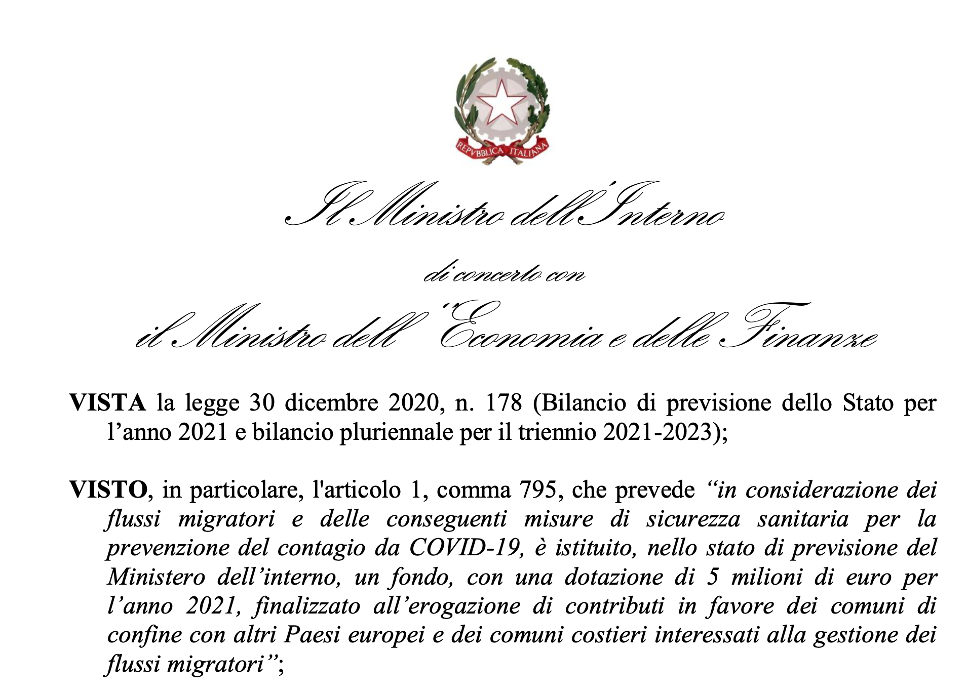 In arrivo 16.569 euro dal Fondo per la gestione dei flussi migratori