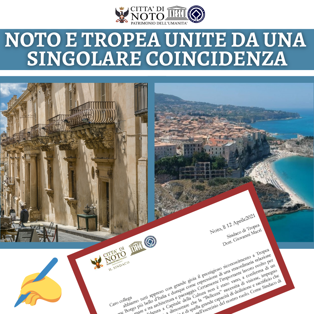 Il sindaco Bonfanti scrive al sindaco di Tropea: "Le due città unite da una singolare coincidenza"