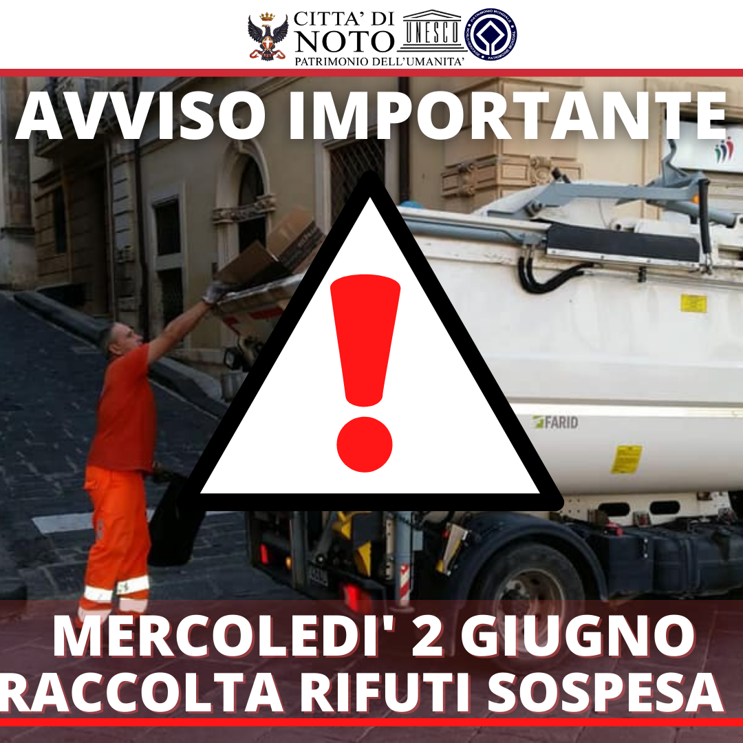 IMPORTANTE: mercoledì 2 giugno sospesa raccolta rifiuti